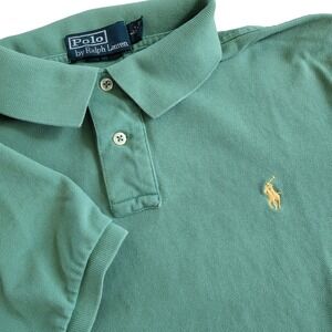 Polo Ralph Lauren Mens Green Pique Cotton Short Sleeve Polo Shirt Large Logo